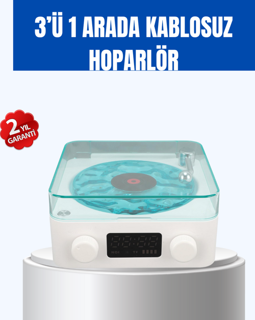Retro Tasarımlı Gece Lambalı Bluetooth Hoparlör – Saat ve Pil Göstergeli