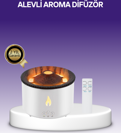 3D Alev Efektli Hava Nemlendirici – Uzaktan Kumandalı ve 8 Saat Çalışma Süreli