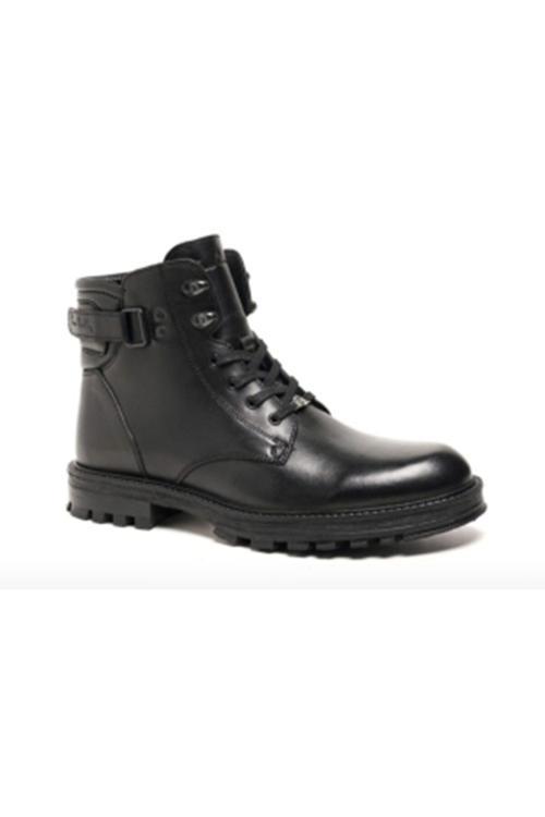 77648 Siyah Kışlık Bağcıklı Fermuarlı Deri Erkek Bot