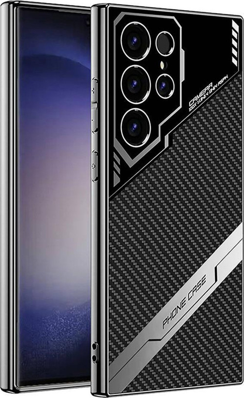 Galaxy S23 Ultra Kılıf Kamera Korumalı Karbon Tasarım MKST Yeni Seri Procase Kapak-Siyah Karbon