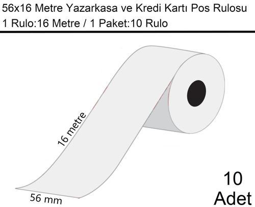 56x16 Metre Termal Kredi Kartı ve Yazarkasa Pos Rulosu 1 Paket:10 Adet Rulo