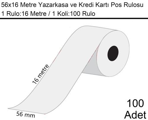56x16 Metre Termal Kredi Kartı ve Yazarkasa Pos Rulosu1 Koli:100 Adet Rulo
