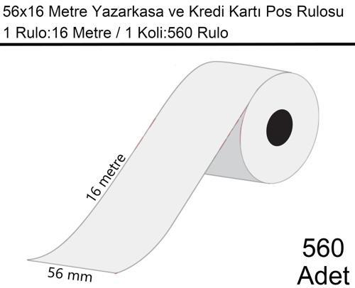 56x16 Metre Termal Kredi Kartı ve Yazarkasa Pos Rulosu1 Koli:560 Adet Rulo