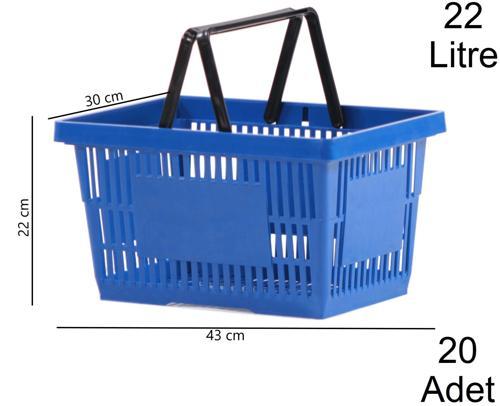22 Litre Plastik Market Alışveriş El Sepeti Mavi 1 Koli:20 Adet