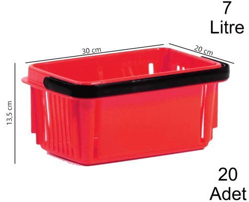 7 Litre Plastik Kozmetik Alışveriş El Sepeti Kırmızı 1 Koli:20 Adet