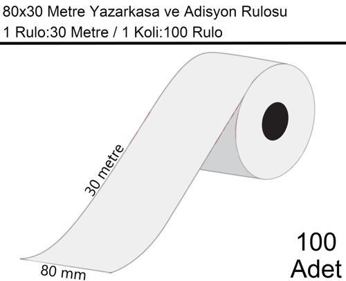 80x30 Metre Termal Yazarkasa ve Adisyon Rulosu 1 Koli:100 Adet Rulo