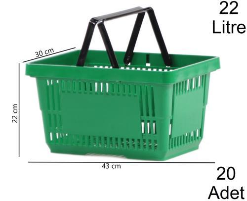 22 Litre Plastik Market Alışveriş El Sepeti Yeşil 1 Koli:20 Adet