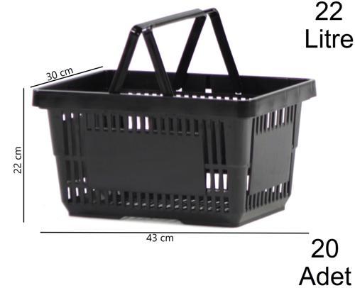 22 Litre Plastik Market Alışveriş El Sepeti Siyah 1 Koli:20 Adet