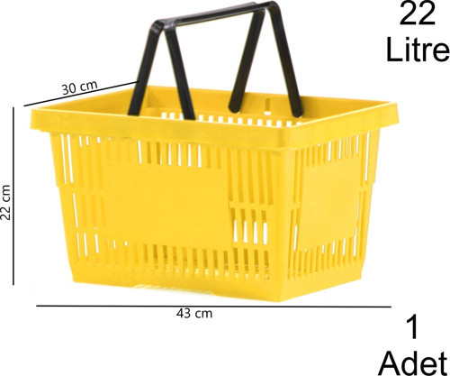 22 Litre Plastik Market Alışveriş El Sepeti Sarı 1 Adet