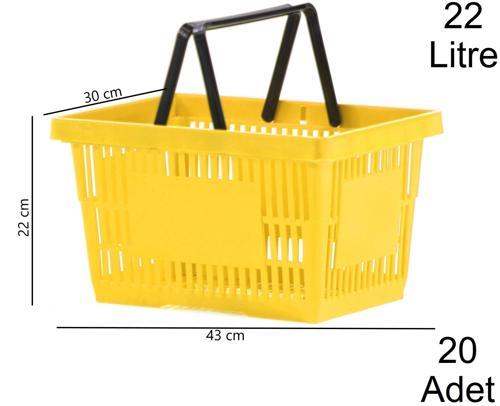 22 Litre Plastik Market Alışveriş El Sepeti Sarı 1 Koli:20 Adet
