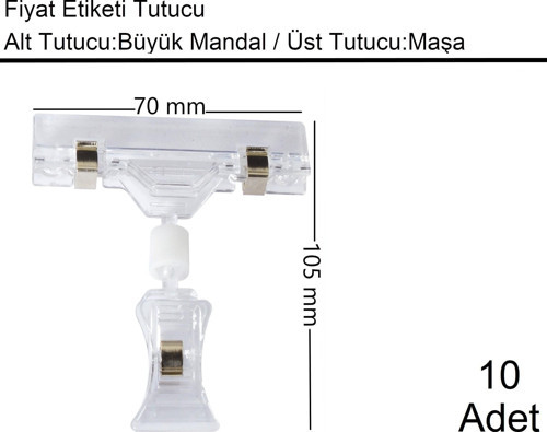 Etiket Tutucu / Maşalı / Büyük Mandal / Şeffaf / 70x105 mm / 1 Paket:10 Adet
