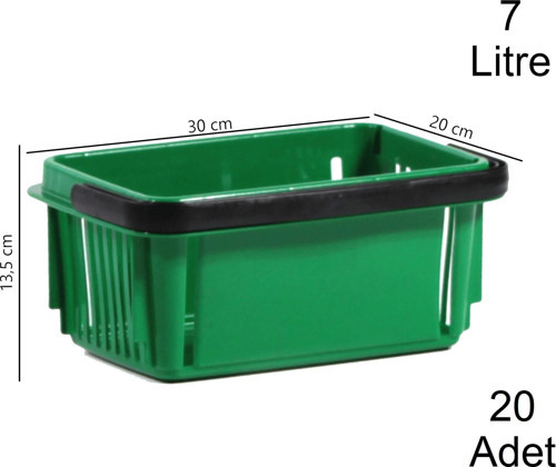 7 Litre Plastik Kozmetik Alışveriş El Sepeti Yeşil 1 Koli:20 Adet