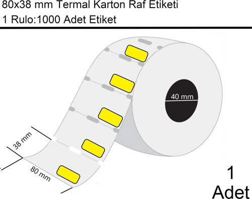 80x38 mm Karton Termal Raf Reyon Etiketi Sarı Fiyat Çerçeveli 1000'li Sarım 1 Rulo Etiket