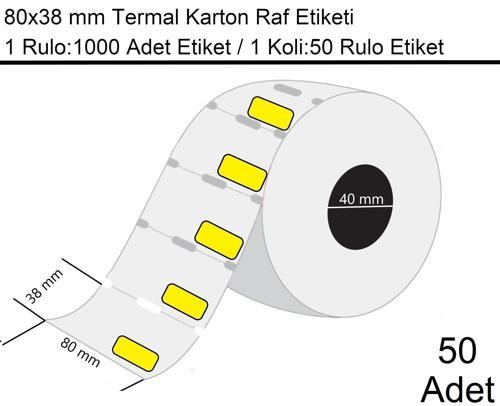80x38 mm Karton Termal Raf Reyon Etiketi Sarı Fiyat Çerçeveli 1000'li Sarım 50 Rulo Etiket