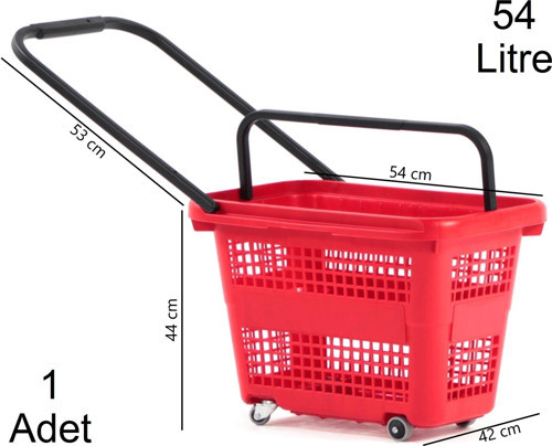 54 Litre 4 Tekerlekli Plastik Alışveriş El Sepeti Kırmızı 1 Adet