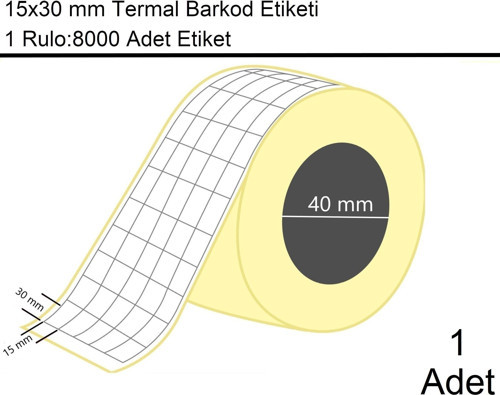 15x30 mm Termal 5'li Ürün Barkod Etiketi 8000'li Sarım 1 Rulo Etiket