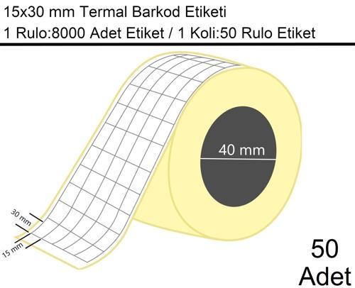 15x30 mm Termal 5'li Ürün Barkod Etiketi 8000'li Sarım 50 Rulo Etiket