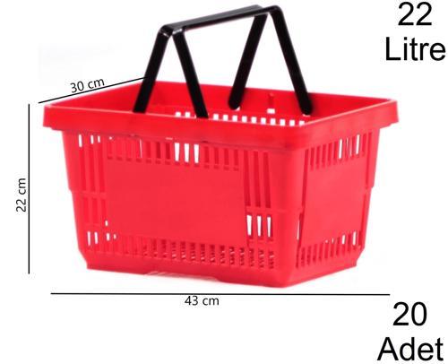 22 Litre Plastik Market Alışveriş El Sepeti Kırmızı 1 Koli:20 Adet