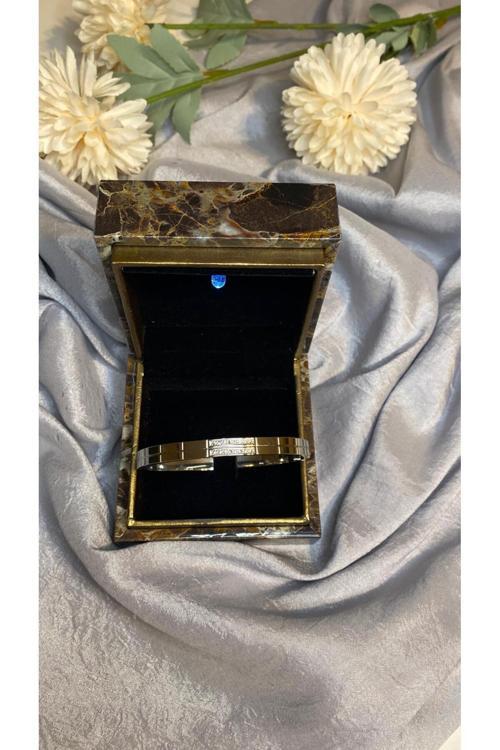 Taşlı Çelik Gümüş Rengi Bileklik