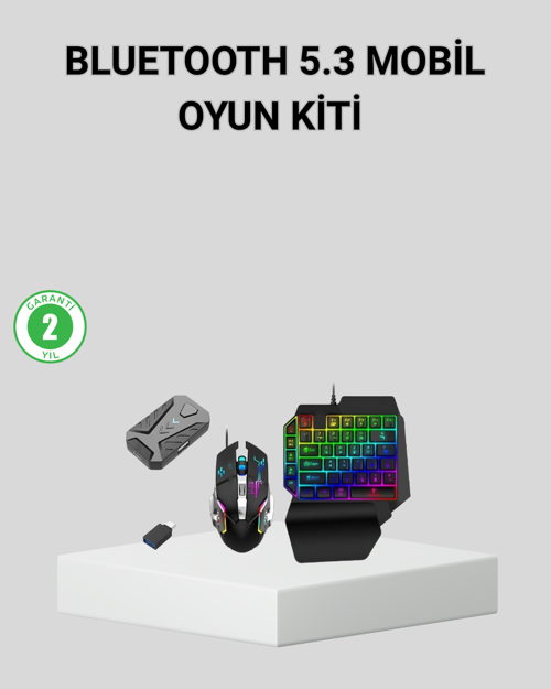 5in1 Mobil Oyun Kiti Bluetooth 5.3 Mini RGB Klavye Mouse Dönüştürücü Seti