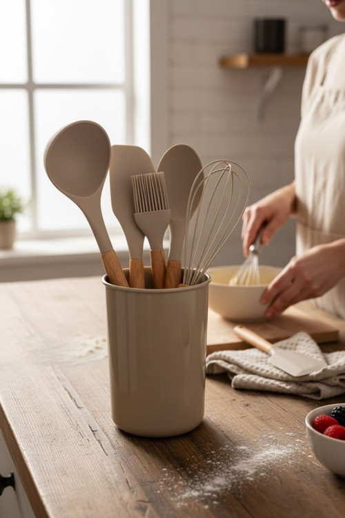 Elegant 5 parça silikon servis seti takımı - kaşıklık standlı