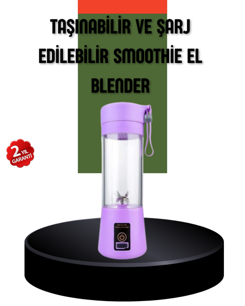 Taşınabilir USB Şarjlı Mini Smoothie Blender 380ml Çelik Bıçaklı Portatif