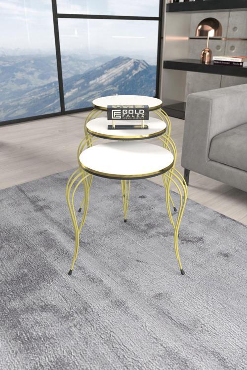 ZİGON SEHPA LÜKENS ÇİFT GOLD BEYAZ