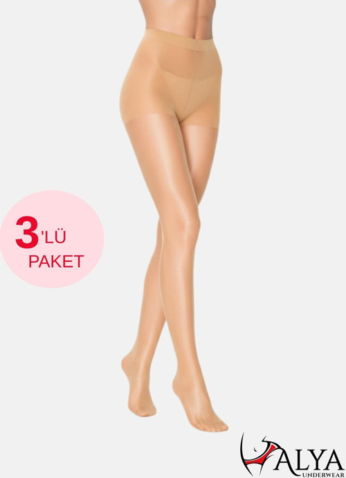 Kadın Külotlu Çorap, Parlak İnce, 15 Denye, Fit, 3'lü Paket, Ten 57