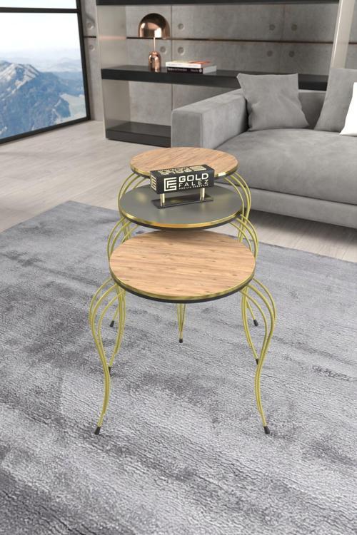 ZİGON SEHPA LÜKENS ÇİFT GOLD ANTRASİT CEVİZ