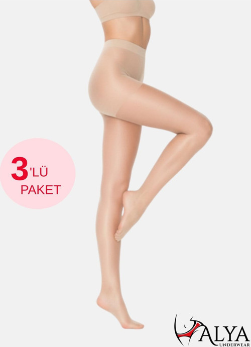 Kadın Külotlu Çorap, Parlak İnce, 15 Denye, Fit, 3'lü Paket, Açık Ten