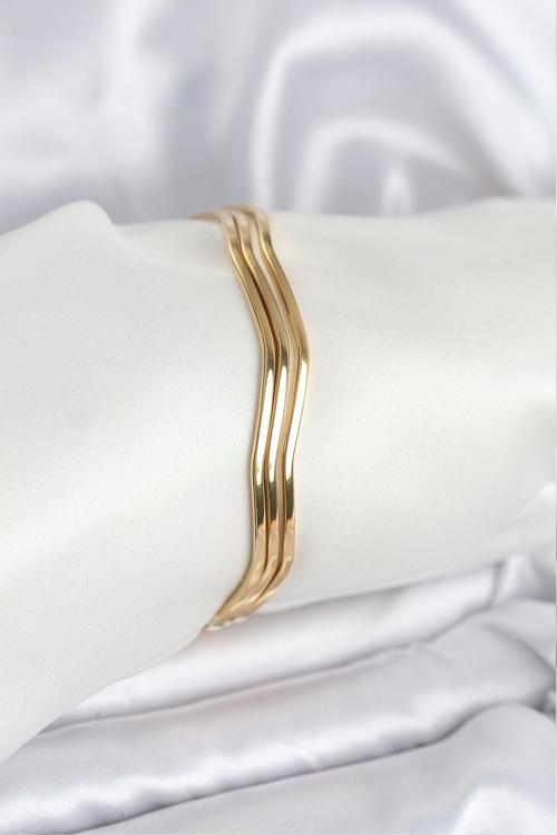 Gold Renk 65 mm Ajda Zikzak Model 3lü Kadın Bileklik - EBJ251025W38291
