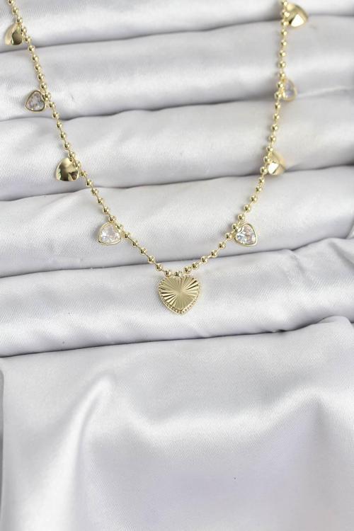 Pirinç Gold Renk Kalp Model Kadın Kolye - EBJ251115W38373