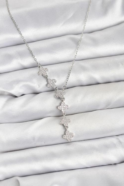 Zincir Gümüş Renk Yonca Model Kadın Kolye - EBJ251115W38408