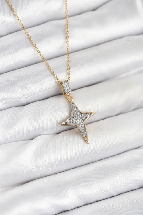 Zincir Gold Renk Kutup Yıldızı Model Zirkon Taşlı Kadın Kolye - EBJ251025W38298