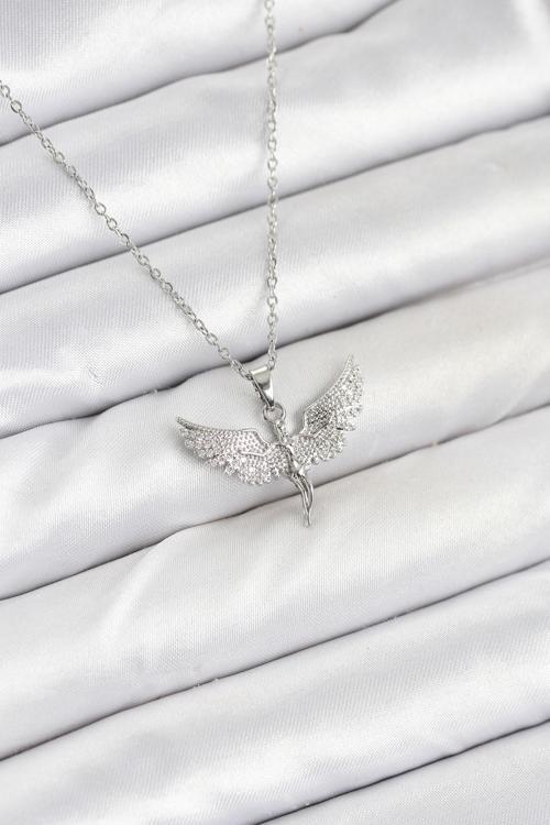 Zincir Gümüş Renk Melek Model Kadın Kolye - EBJ251025W38310