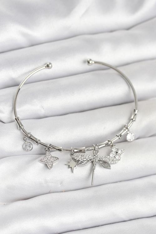 Yusufçuk Charmlı Gümüş Renk Pirinç Kadın Bileklik - EBJ251010W38218