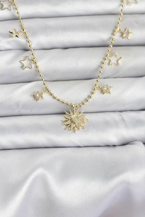 Pirinç Gold Renk Güneş Model Kadın Kolye - EBJ251115W38375