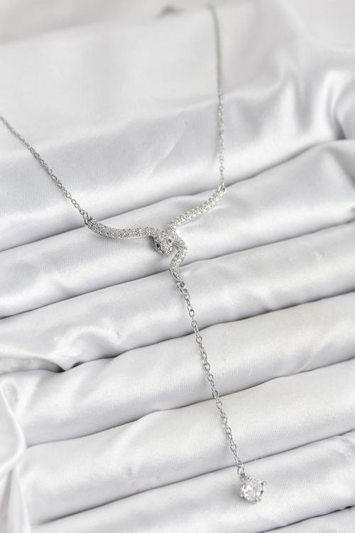 Zincir Gümüş Renk Yılan Model Y Kolye - EBJ251115W38395