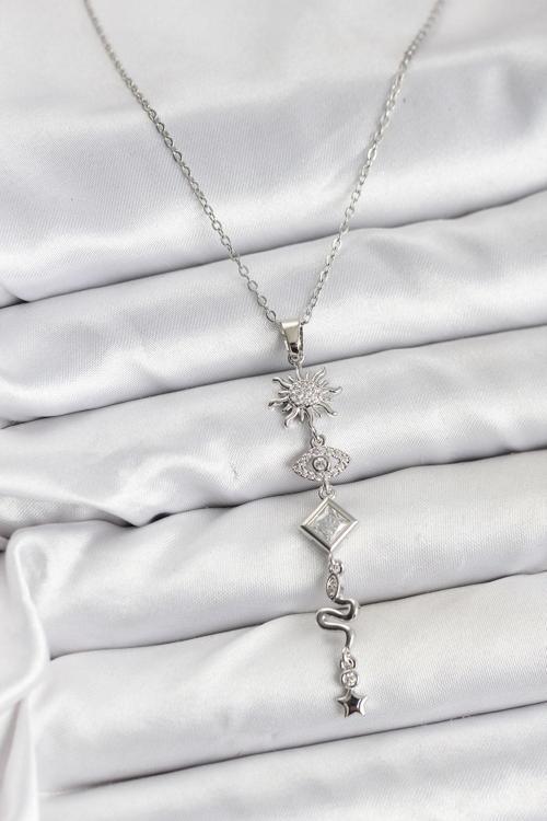 Zincir Gümüş Renk Güneş ve Enerji Model Kadın Y Kolye - EBJ251115W38394