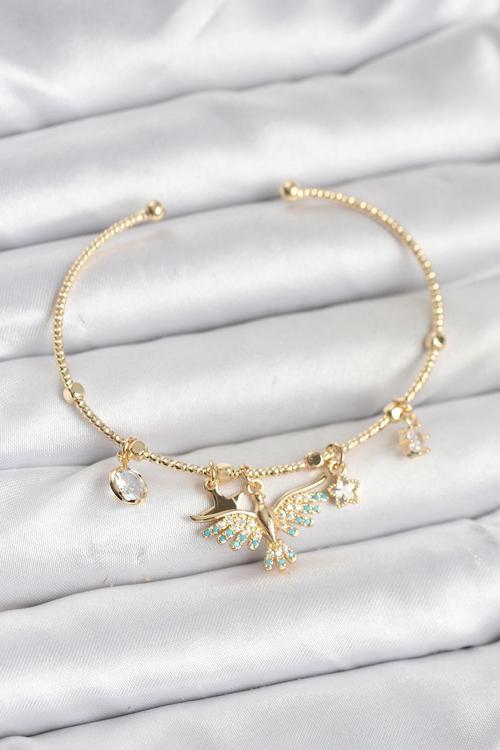 Anka Kuşu Charmlı Gold Renk Pirinç Kadın Bileklik - EBJ251010W38211