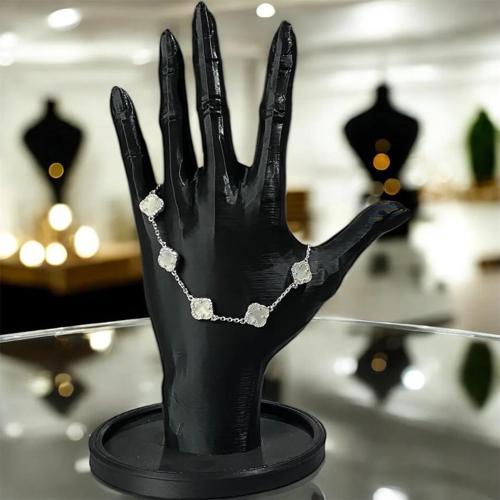 925 Ayar Gümüş Sedef Taşlı Şanslı Yonca Van Cleef Zirkon Taşlı Minimal Bİleklik