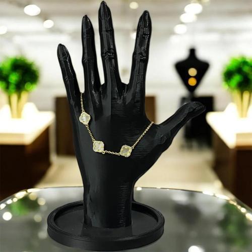 925 Ayar Gümüş Altın Kaplama Sedef Taşlı Şanslı Yonca Van Cleef Zirkon Taşlı  Bileklik