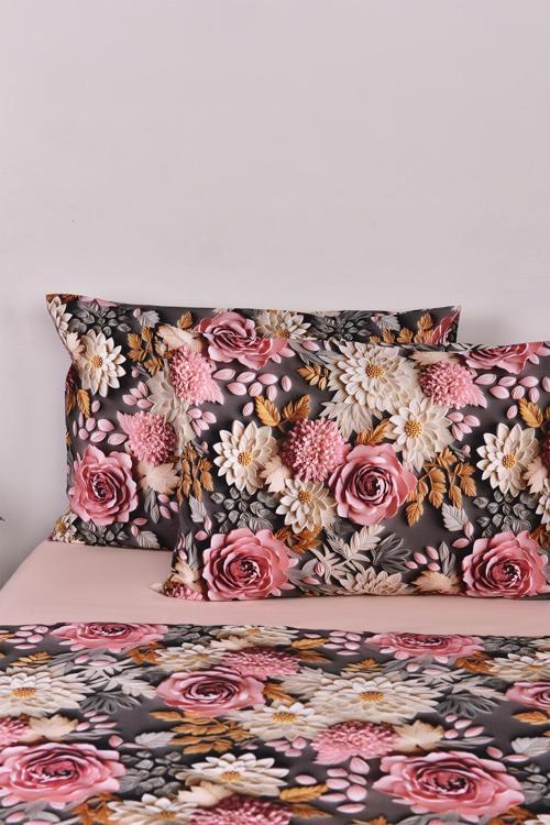 3D Çiçek Desenli Çift Kişilik Nevresim Takımı %100 Pamuk