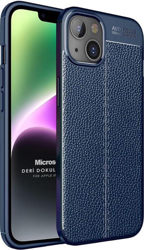 Apple iPhone 14 Kılıf Deri Dokulu Silikon Lacivert