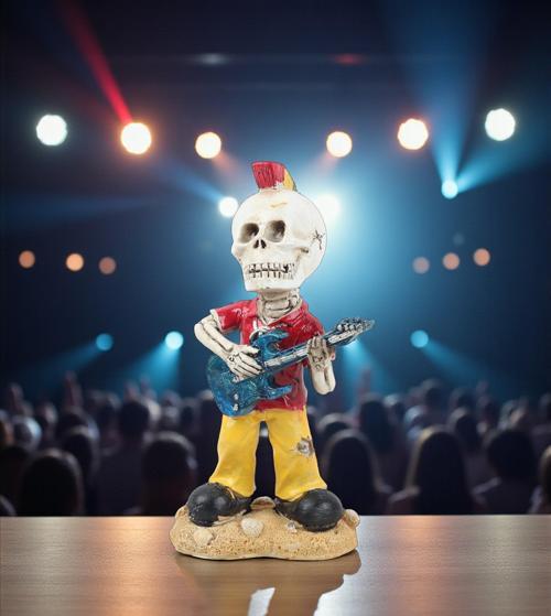 Gotik Tasarım Kurukafa Gitarcı Müzisyen Heykel Masaüstü Biblo 19 cm. – Yeni Yıl Ofis Ev Hediyesi