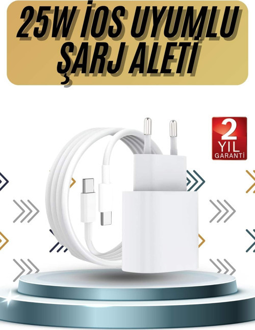 15/Pro/Pro Max 20W İOS Uyumlu Hızlı Şarj Aleti Adaptörlü Beyaz