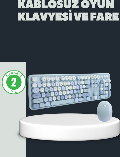 Retro Daktilo Stilli Kablosuz Klavye Mouse Seti – Sessiz ve Şık