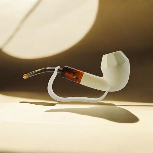 El Yapımı Lületaşı Pipo – Facet Kasa, Kıvrımlı Akrilik Ağızlık, 14 cm, Kutulu