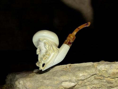 Rönesans Bilgini Figürlü El Yapımı Lületaşı Pipo