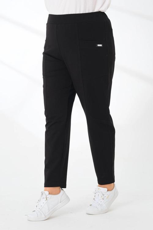 Çift Cepli Büyük Beden Günlük Giyim Kadın Siyah Eşofman